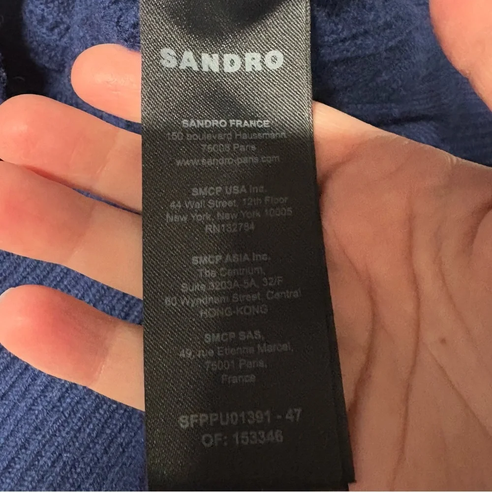 Sandro Guilhem cable knit sweater anchor navy blue green size 0 wool cashmere - Picture 5 of 8